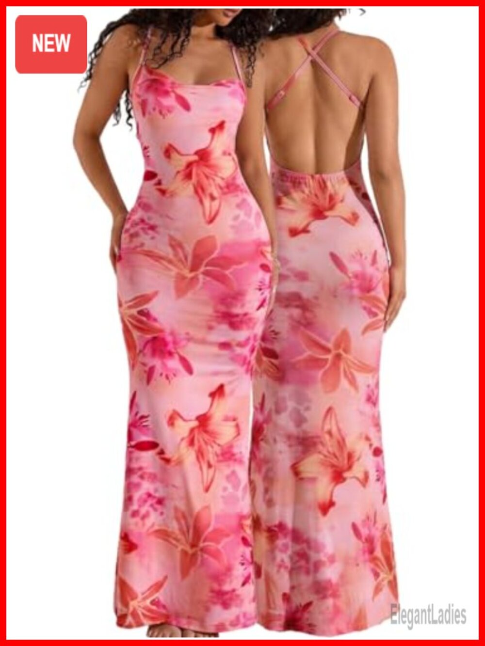 Floral Maxi Dress Spaghetti Strap Backless Bodycon Summer Party